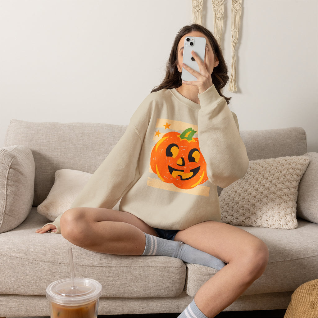 Happy Jack-O-Lantern, Striped Halloween Unisex Heavy Blend™ Crewneck Sweatshirt