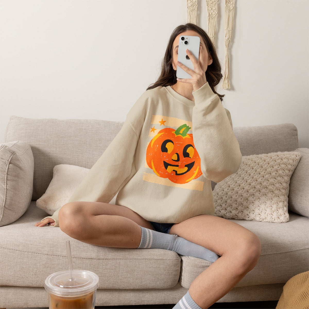Happy Jack-O-Lantern, Striped Halloween Unisex Heavy Blend™ Crewneck Sweatshirt