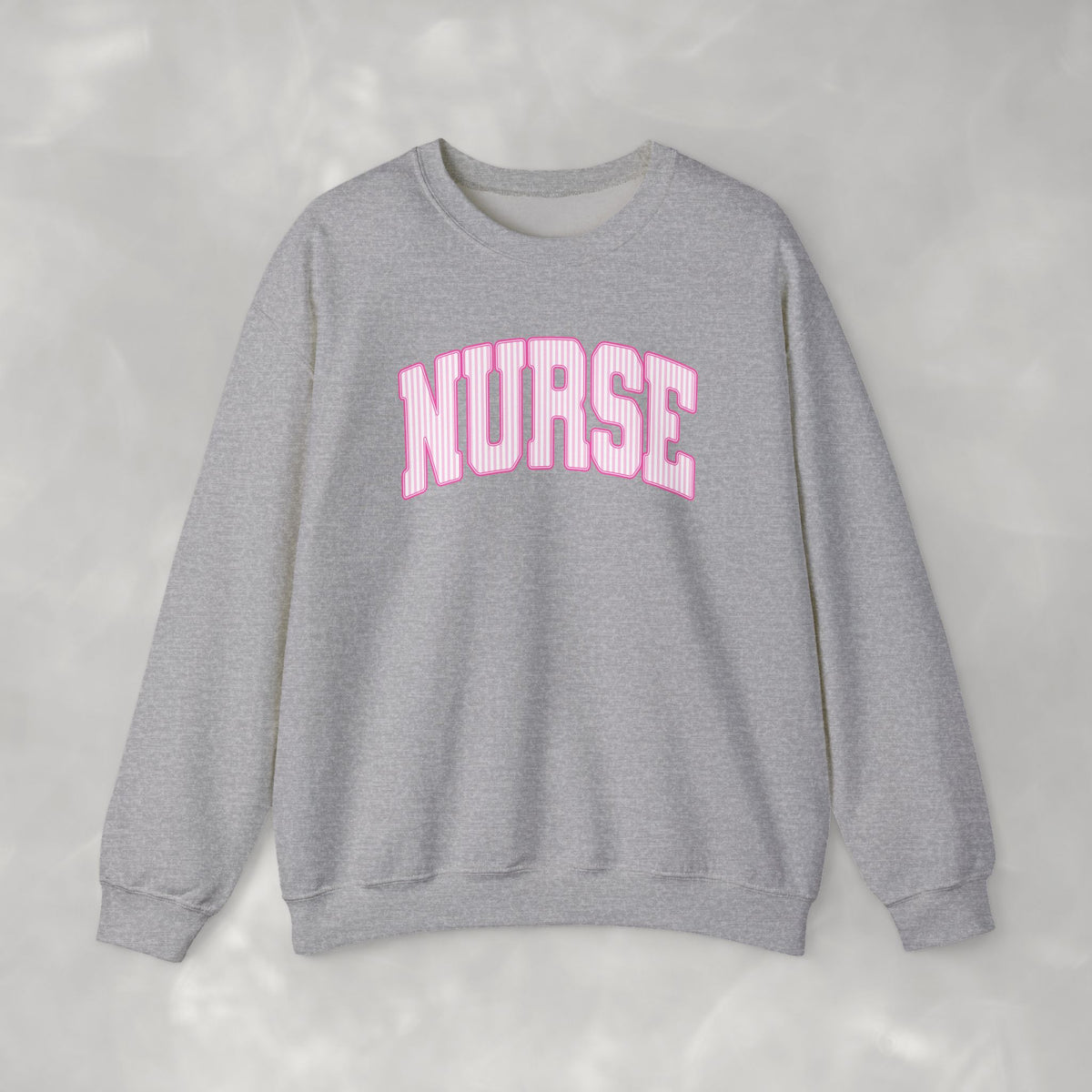 Pink Striped Varsity Nurse Gildan Unisex Heavy Blend™ Crewneck Sweatshirt for RN, LPN, GN, Student Nurse