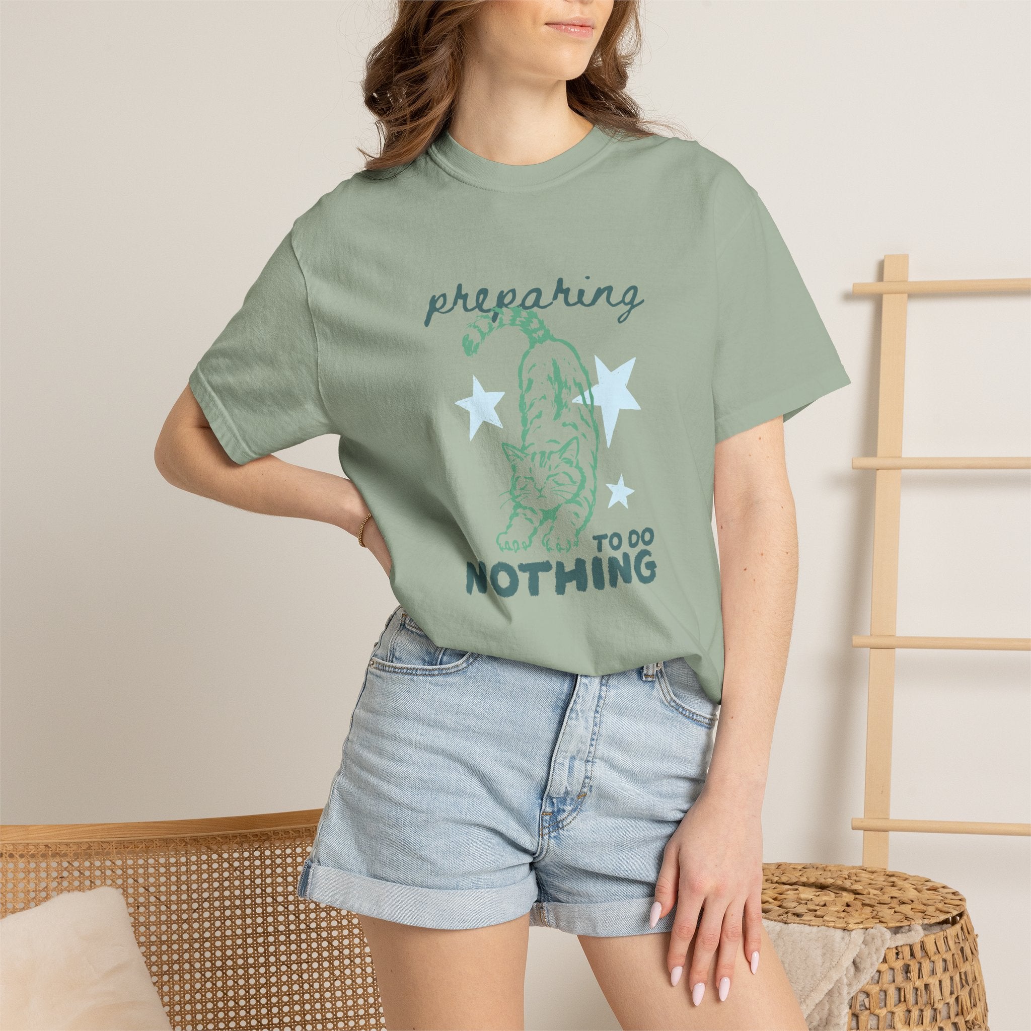 Preparing to do Nothing, Funny, Cute, Cat Lover Comfort Colors Tee