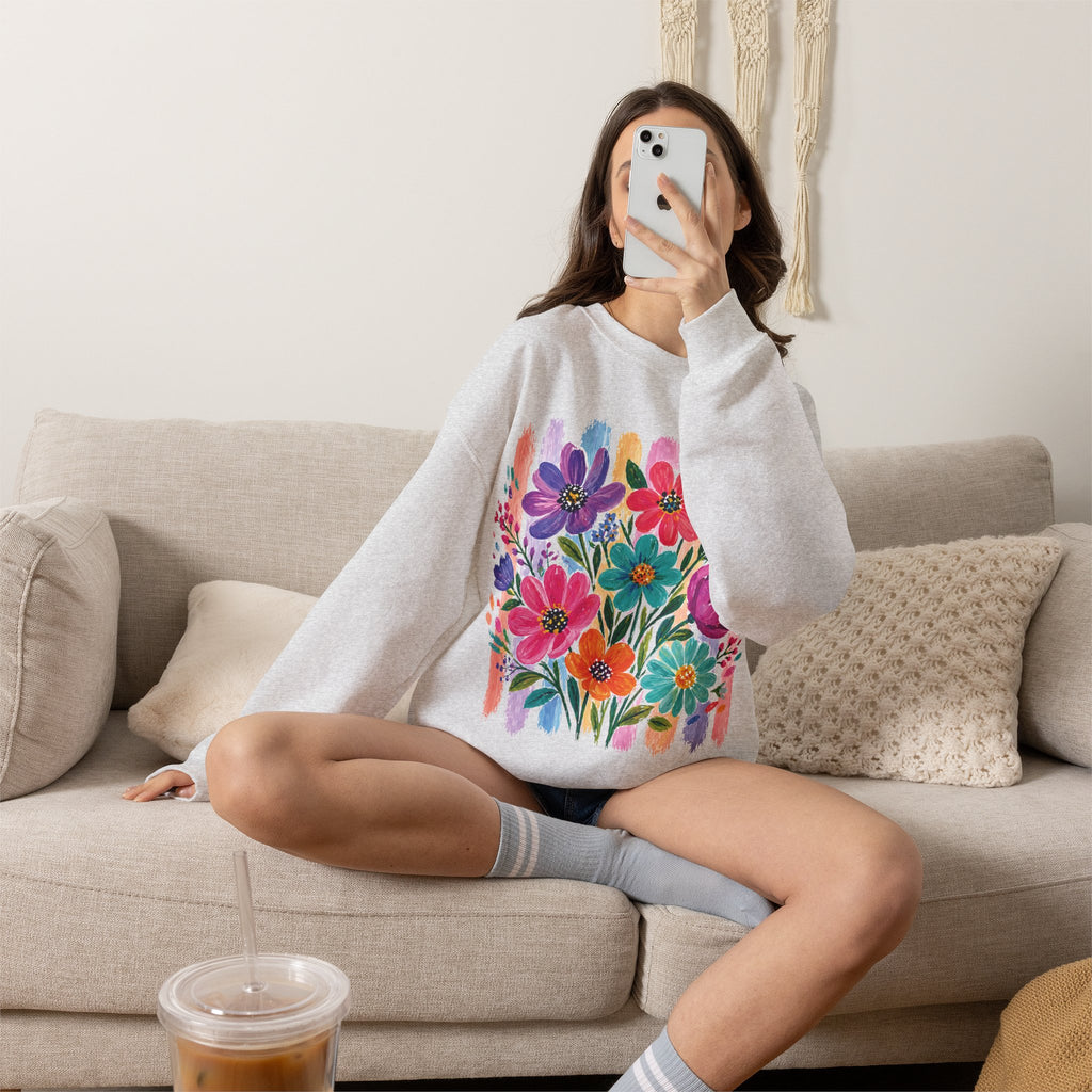 Boho Floral Striped Gildan Unisex Heavy Blend™ Crewneck Sweatshirt