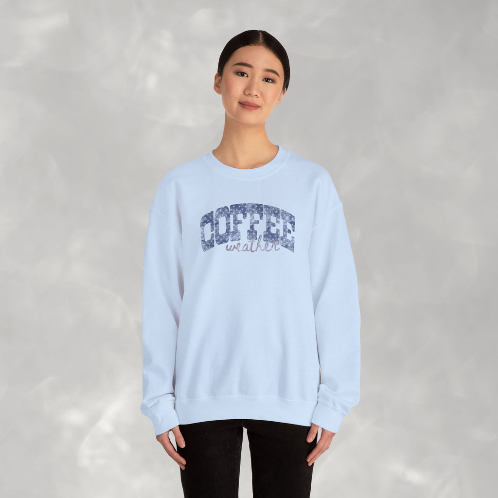 Coffee Weather Distressed Trendy Gildan Unisex Heavy Blend™ Crewneck Sweatshirt for Autumn, Fall