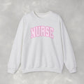 Pink Striped Varsity Nurse Gildan Unisex Heavy Blend™ Crewneck Sweatshirt for RN, LPN, GN, Student Nurse