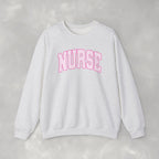 Pink Striped Varsity Nurse Gildan Unisex Heavy Blend™ Crewneck Sweatshirt for RN, LPN, GN, Student Nurse