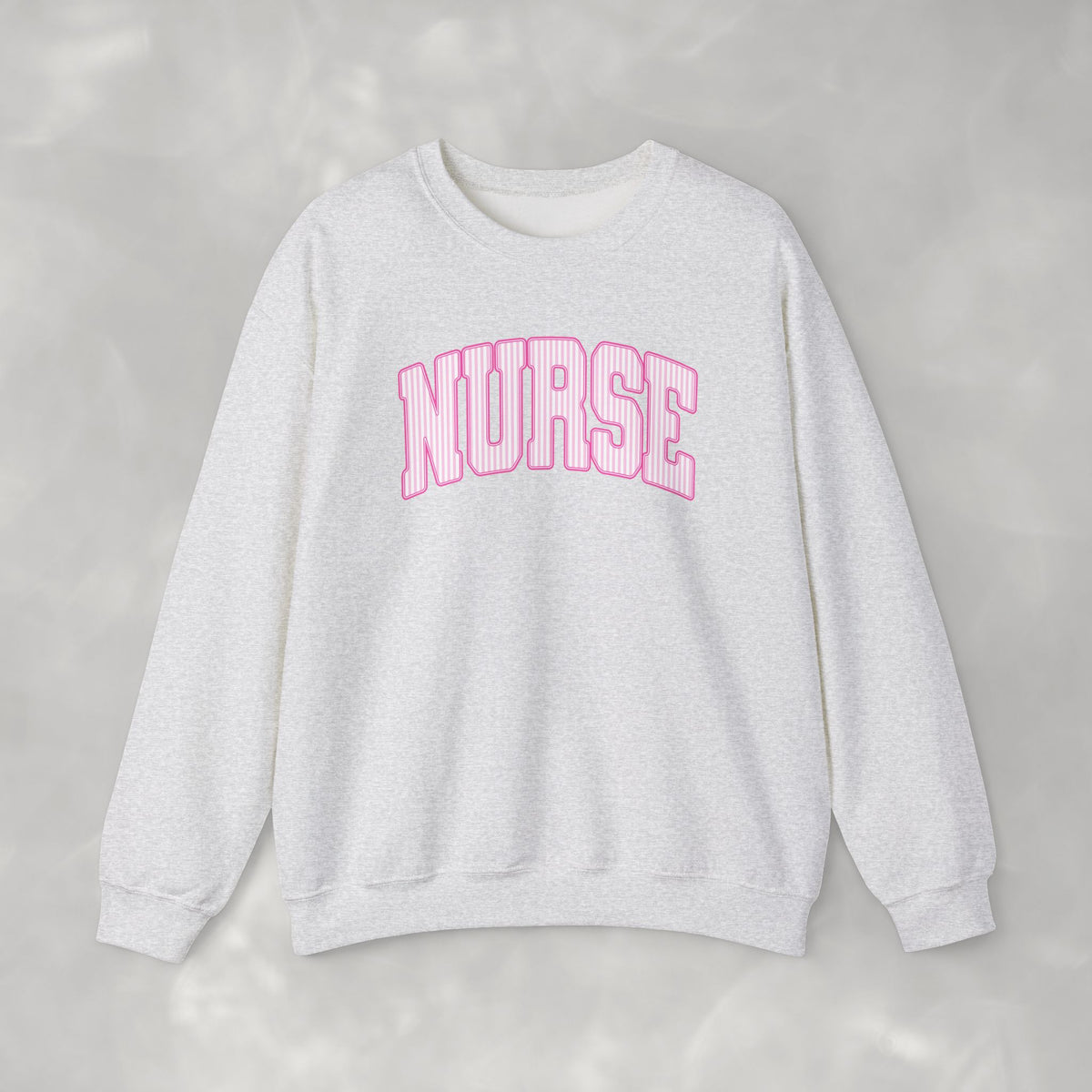 Pink Striped Varsity Nurse Gildan Unisex Heavy Blend™ Crewneck Sweatshirt for RN, LPN, GN, Student Nurse
