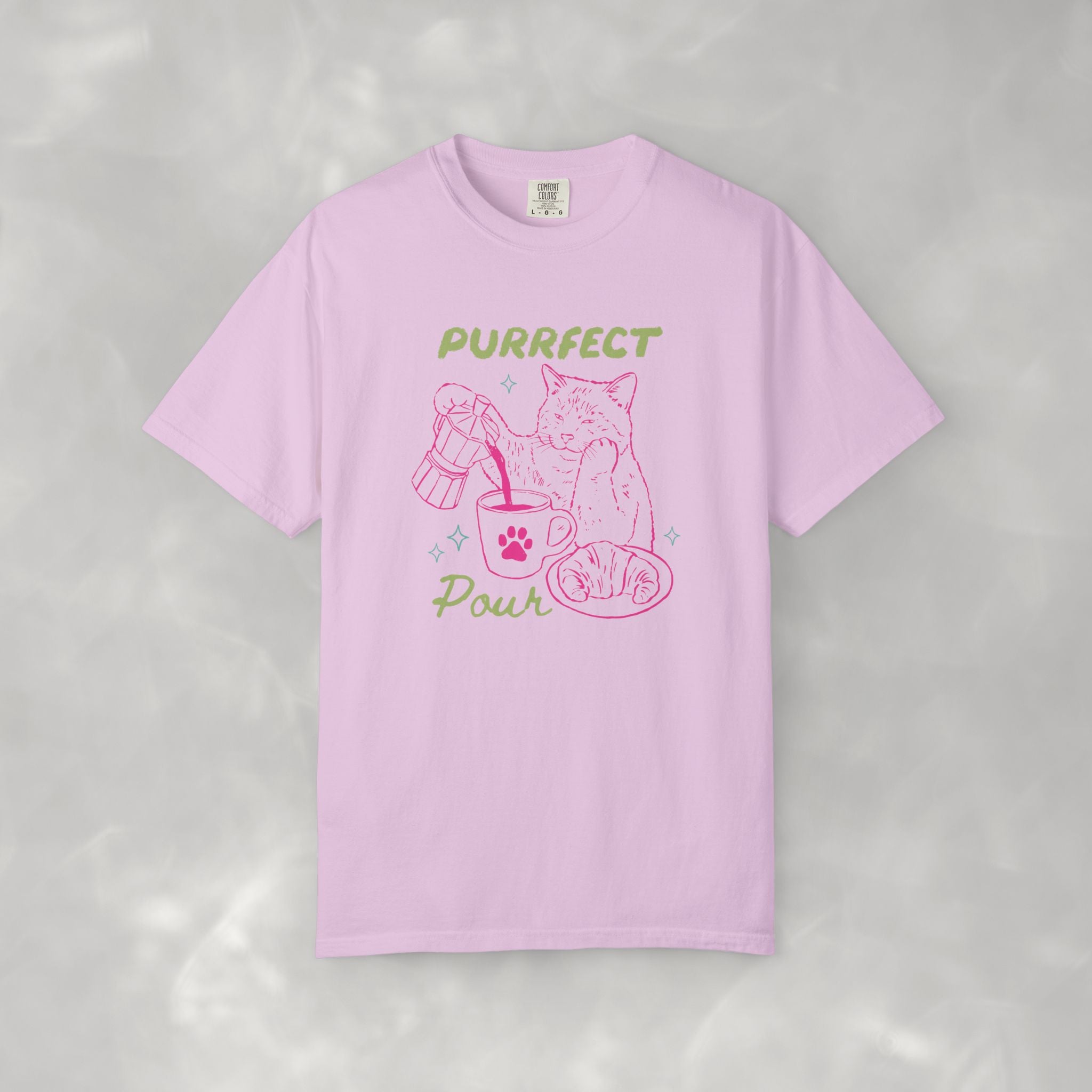 Purrfect Pour, Funny, Coffee, Cat Lover Comfort Colors Tee
