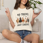 No Tricks Just Chicks, Funny Halloween Chickens in Costumes, Comfort Colors Tee