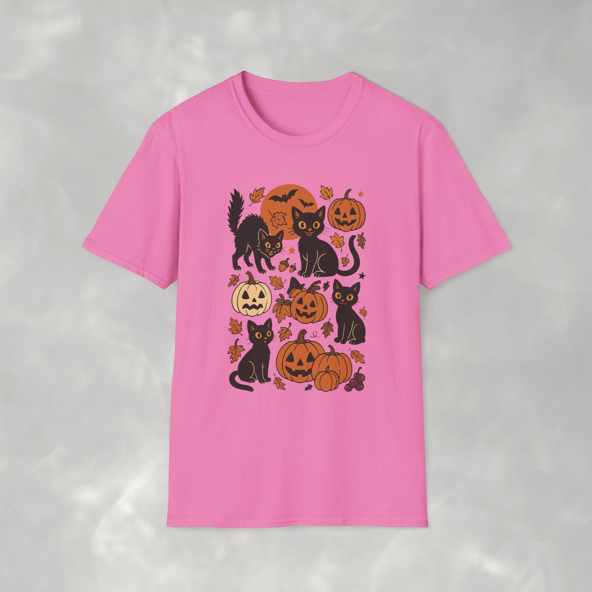 Spooky Black Cats and Jack-O-Lanterns, Gildan Unisex Softstyle T-Shirt
