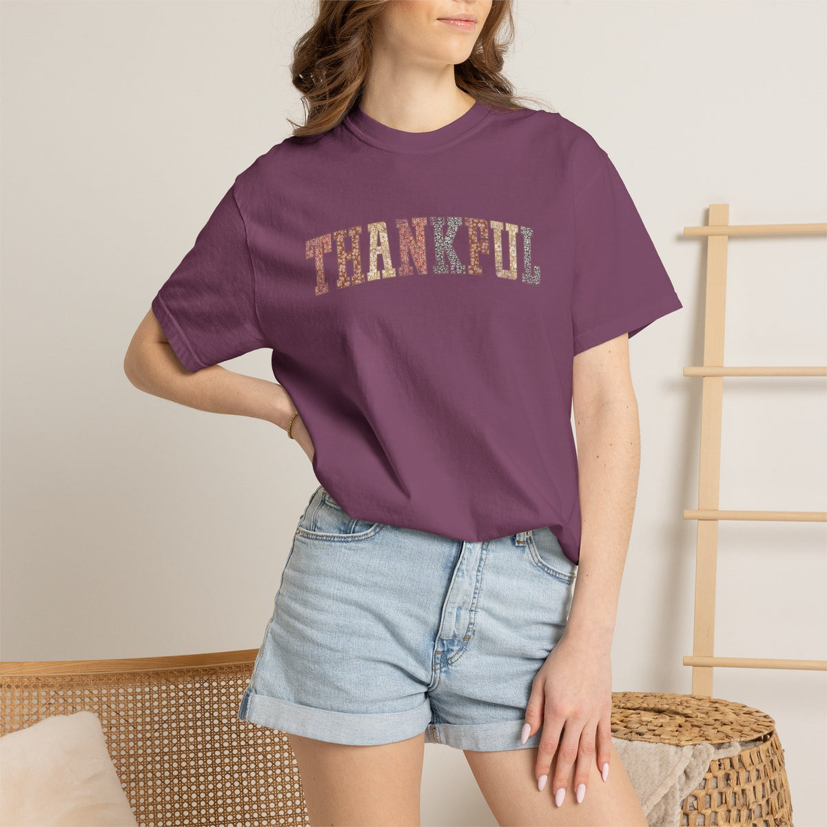 Boho Cute Thankful Comfort Colors Garment-Dyed T-shirt for Thanksgiving
