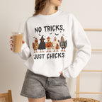 No Tricks Just Chicks, Funny Halloween Chickens in Costumes, Gildan Unisex Heavy Blend™ Crewneck Sweatshirt