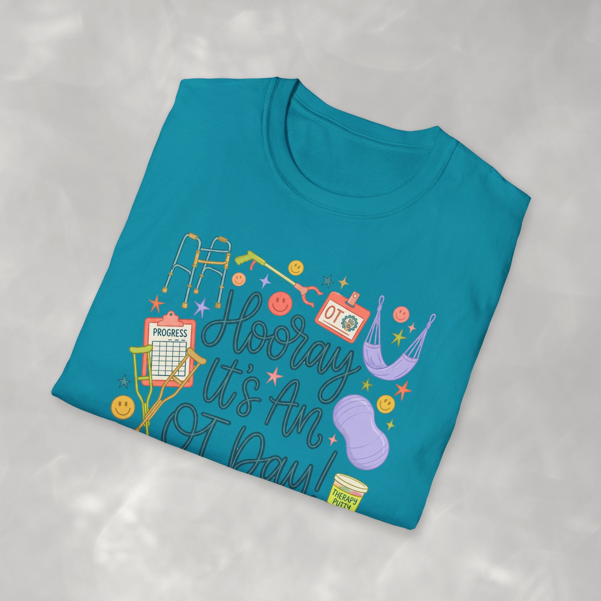 Hooray It's an OT Day, Cute, Playful, Pediatric Occupational Therapy, OTR, COTA Gildan Unisex Softstyle T-Shirt