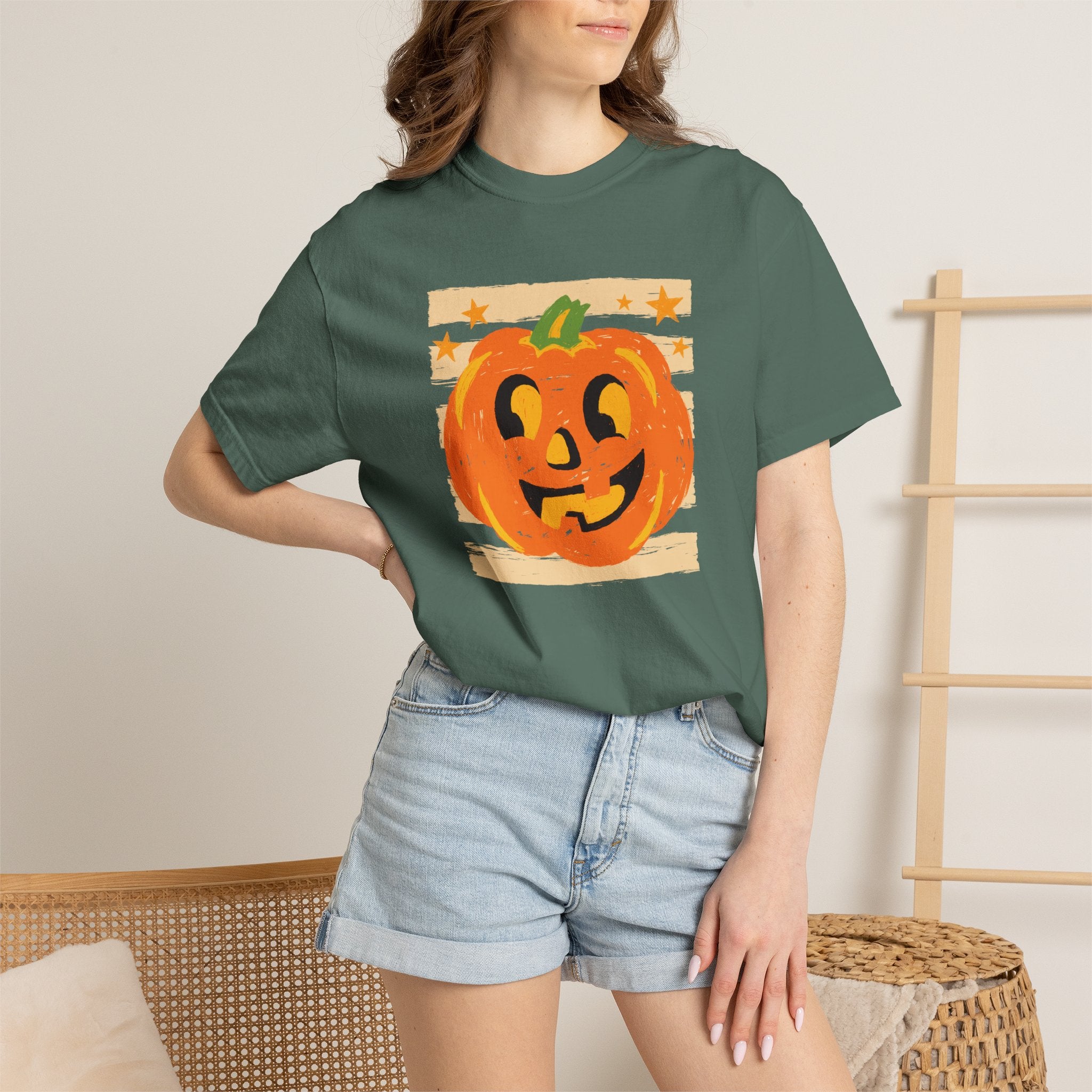 Happy Jack-O-Lantern, Striped Halloween Comfort Colors Unisex Garment-Dyed T-shirt