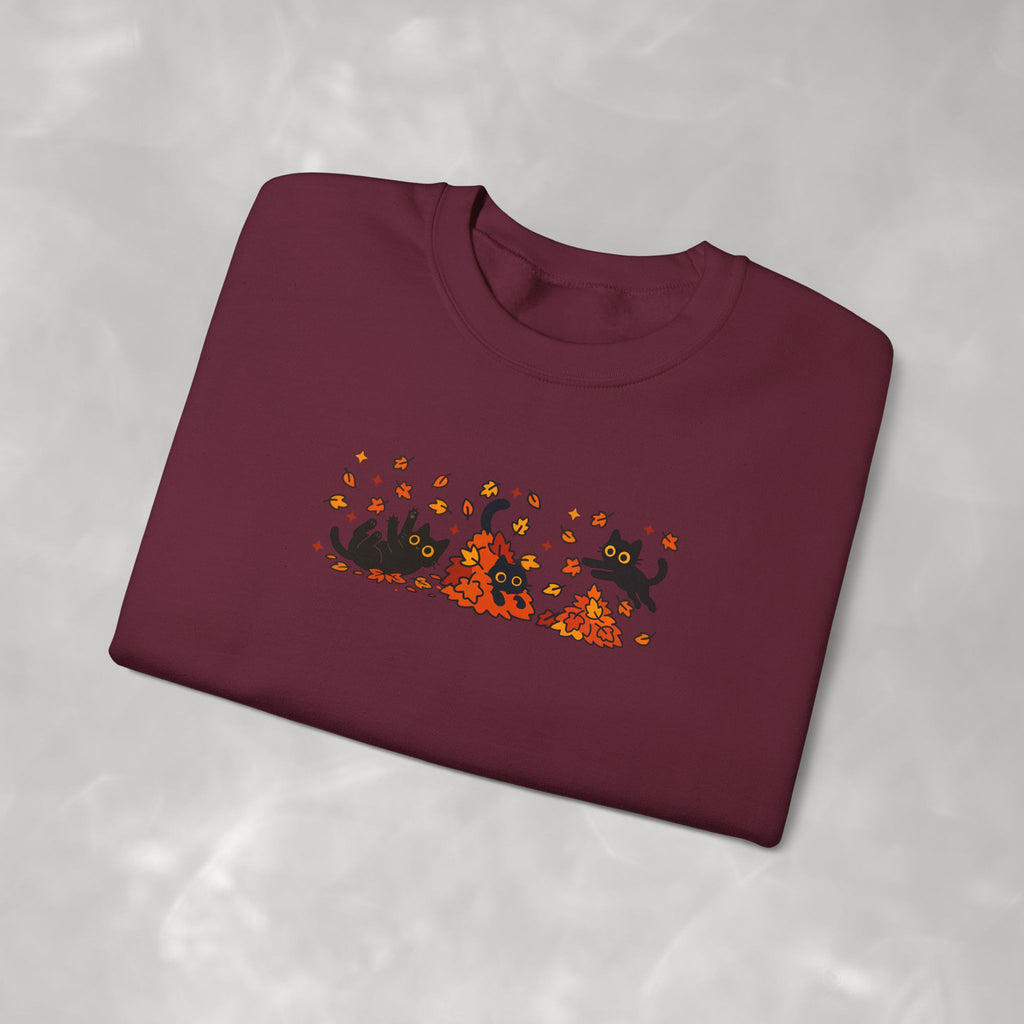 Cute Black Cats Playing in Autumn Leaves, Gildan Unisex Heavy Blend™ Crewneck Sweatshirt