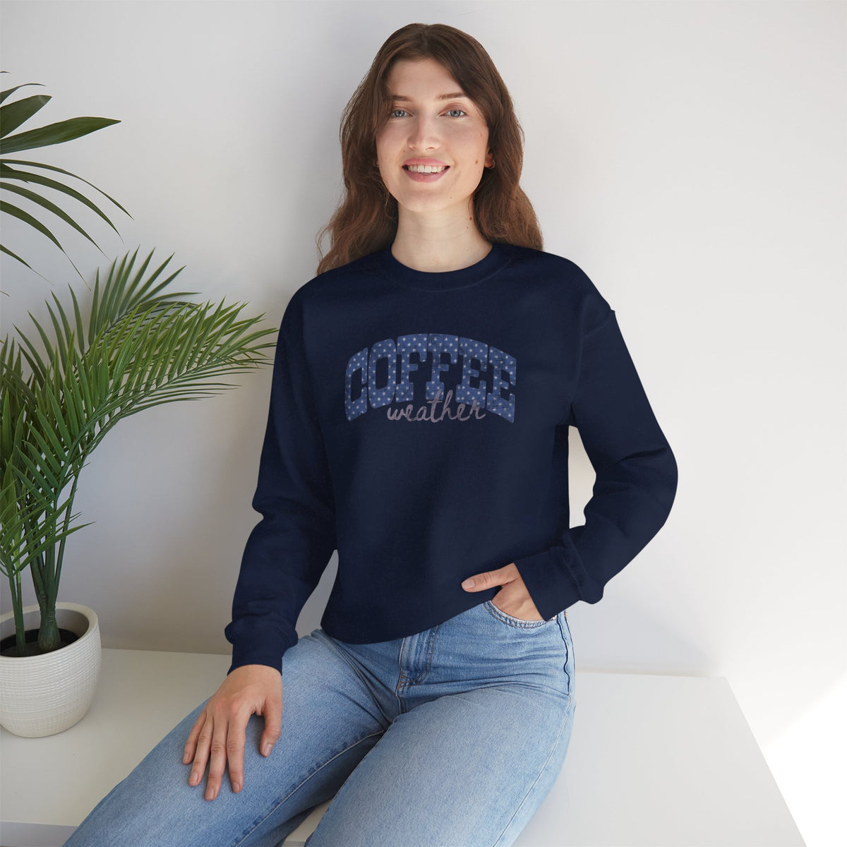 Coffee Weather Distressed Trendy Gildan Unisex Heavy Blend™ Crewneck Sweatshirt for Autumn, Fall