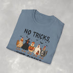 No Tricks Just Chicks, Funny Halloween Chickens in Costumes, Gildan Unisex Softstyle T-Shirt