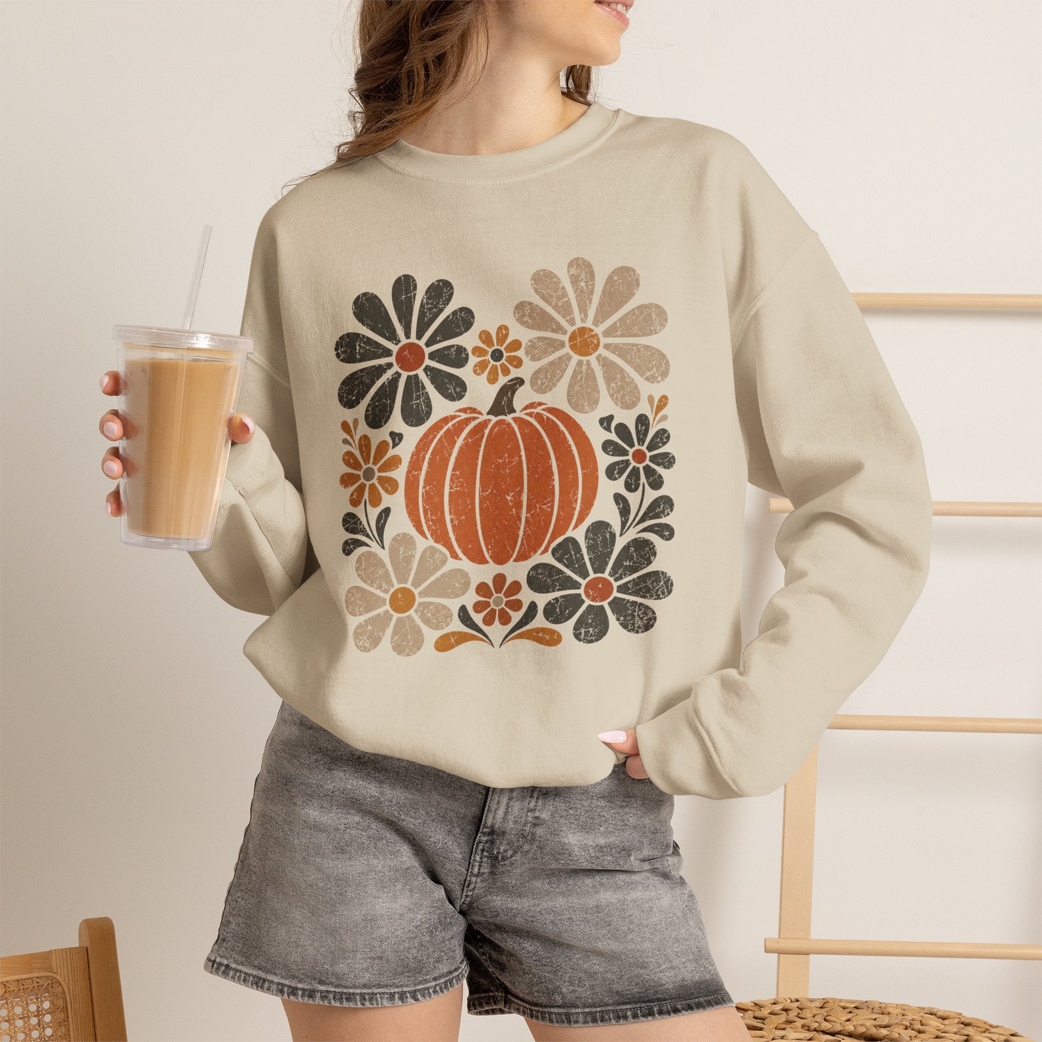 Retro Fall, Autumn Pumpkin Gildan Unisex Heavy Blend™ Crewneck Sweatshirt