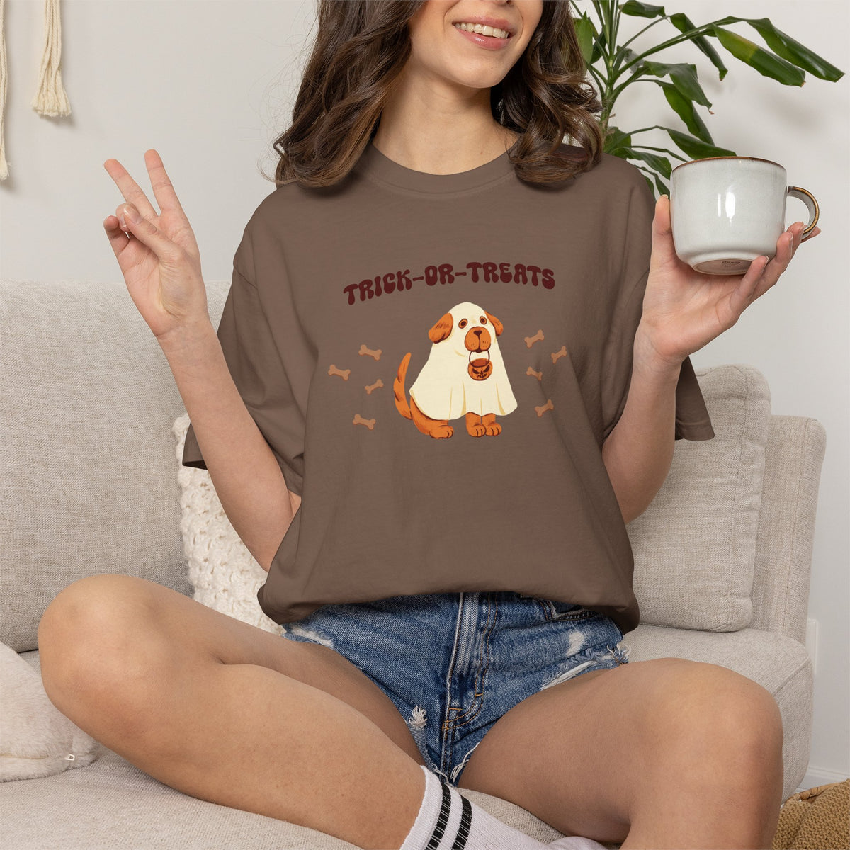 Trick-or-Treats Cute Funny Halloween Dog Lover Unisex Garment-Dyed T-shirt