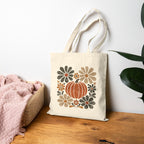 Retro Fall, Autumn Pumpkin Double-Sided Cotton Canvas Tote Bag