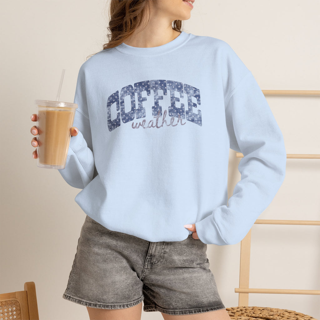 Coffee Weather Distressed Trendy Gildan Unisex Heavy Blend™ Crewneck Sweatshirt for Autumn, Fall