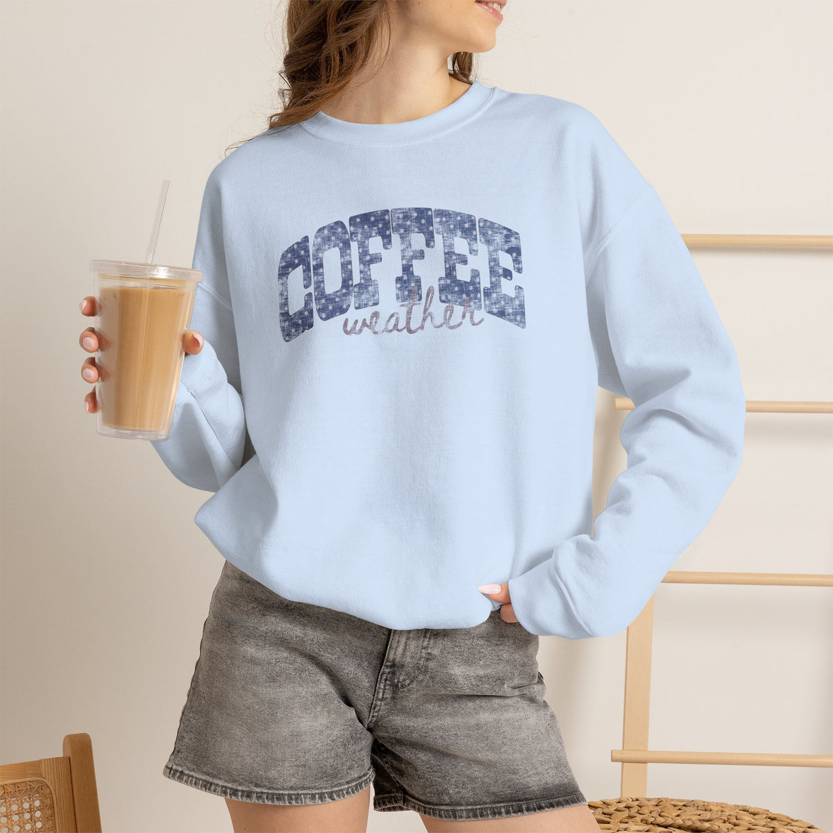 Coffee Weather Distressed Trendy Gildan Unisex Heavy Blend™ Crewneck Sweatshirt for Autumn, Fall