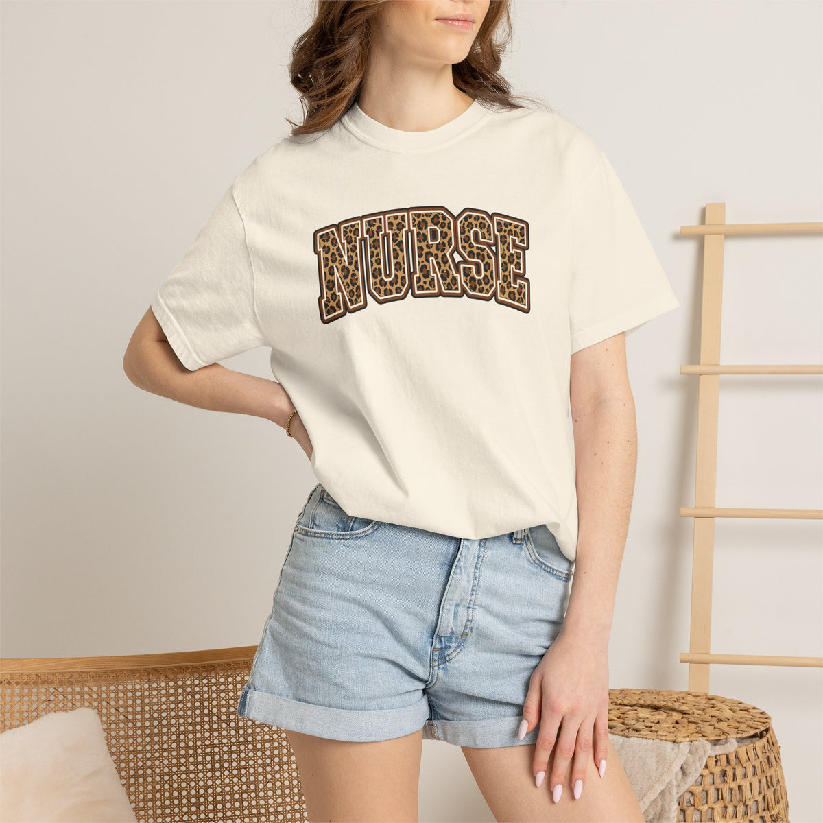 Leopard Print Varsity Nurse Comfort Colors Garment-Dyed T-shirt for RN, LPN, GN, Student Nurse