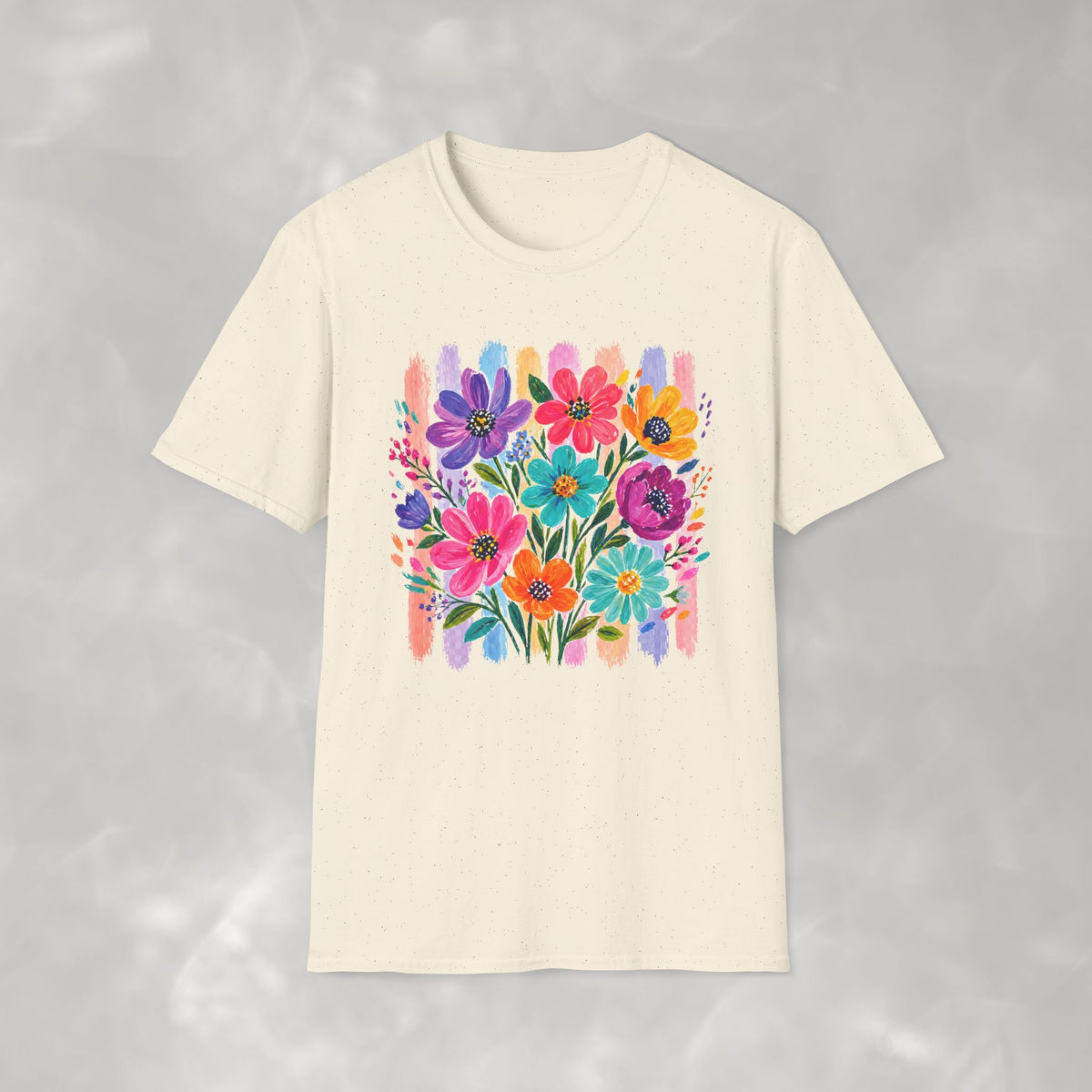 Boho Striped Flowers Gildan Softstyle T-Shirt