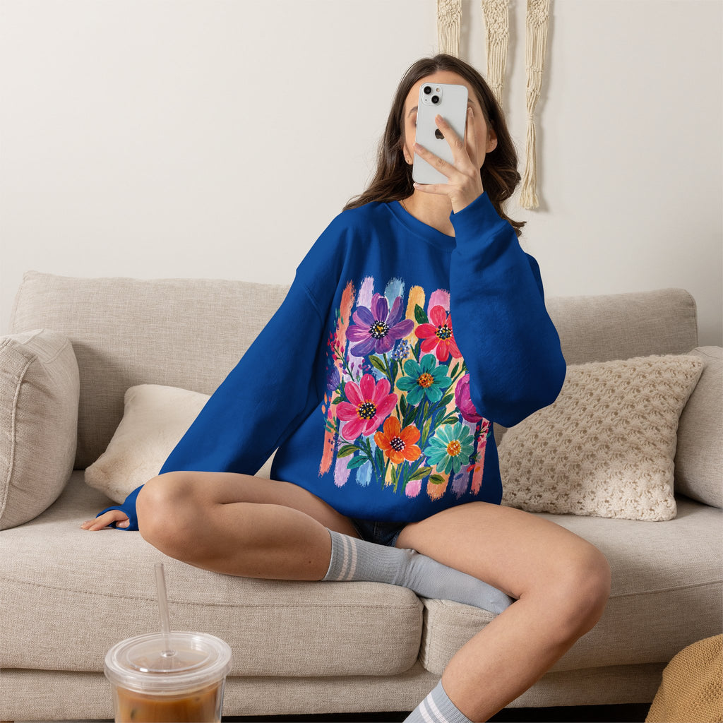 Boho Floral Striped Gildan Unisex Heavy Blend™ Crewneck Sweatshirt