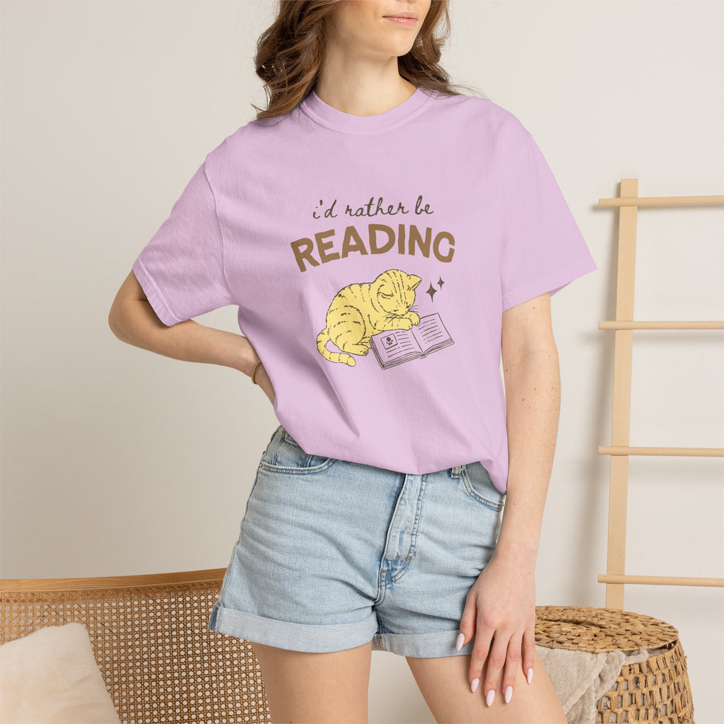 I'd Rather Be Reading, Cat Book Lover Comfort Colors Tee