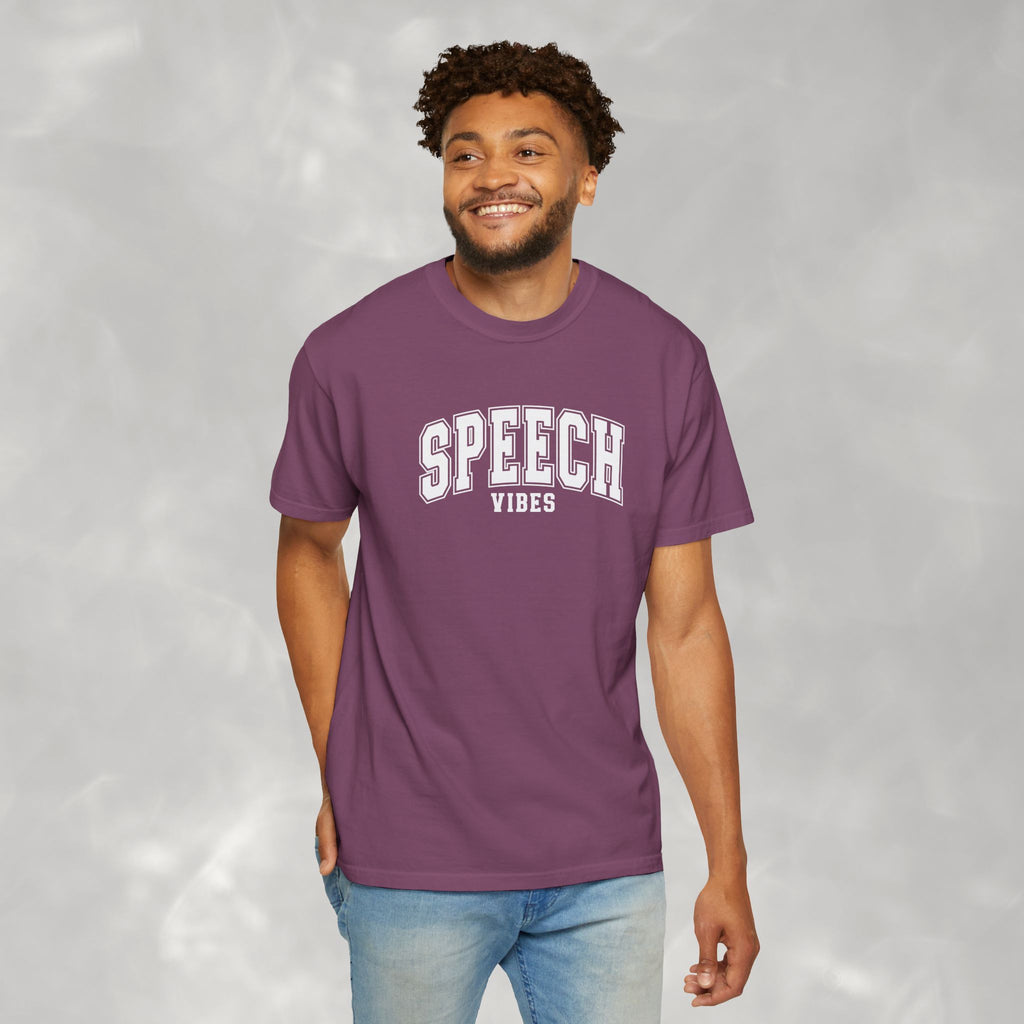 Speech Vibes, Unisex Comfort Colors Tee for SLP, SLPA, Speech Therapy