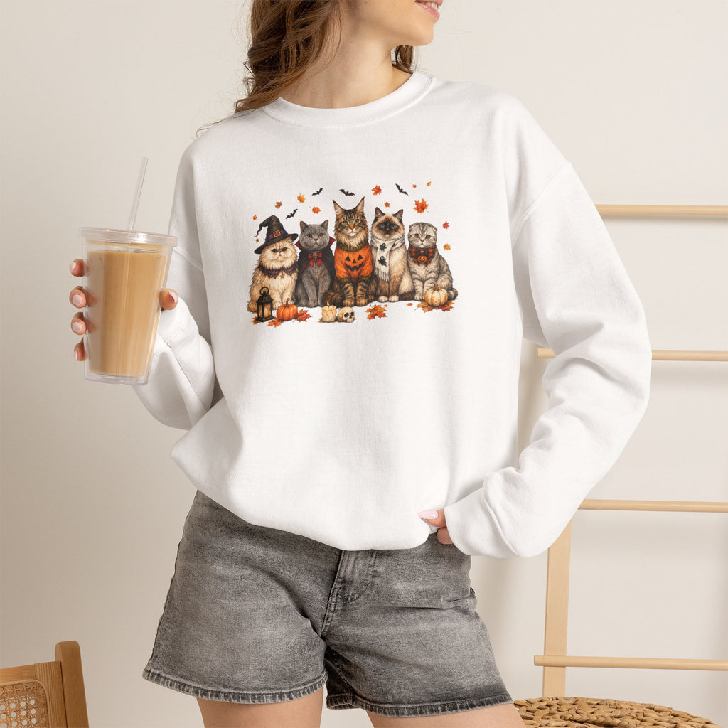 Retro Cats in Halloween Costume Gildan Unisex Heavy Blend™ Crewneck Sweatshirt