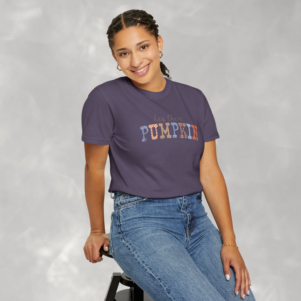 Hey There Pumpkin Distressed Comfort Colors Garment-Dyed T-shirt for Autumn, Fall, Thanksgiving