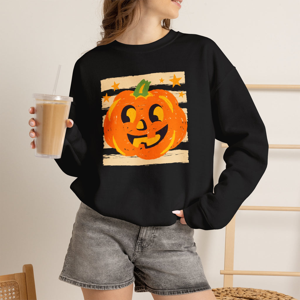 Happy Jack-O-Lantern, Striped Halloween Unisex Heavy Blend™ Crewneck Sweatshirt