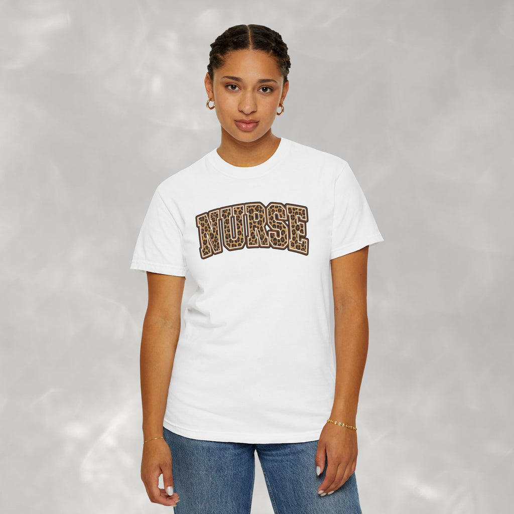 Leopard Print Varsity Nurse Comfort Colors Garment-Dyed T-shirt for RN, LPN, GN, Student Nurse