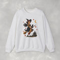 Vintage Witch Riding on Broomstick with Black Cat, Retro Halloween, Gildan Unisex Heavy Blend™ Crewneck Sweatshirt