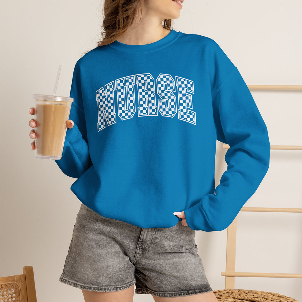 Nurse Checkered Gildan Unisex Heavy Blend™ Crewneck Sweatshirt for RN, LPN, GN, Nursing Students