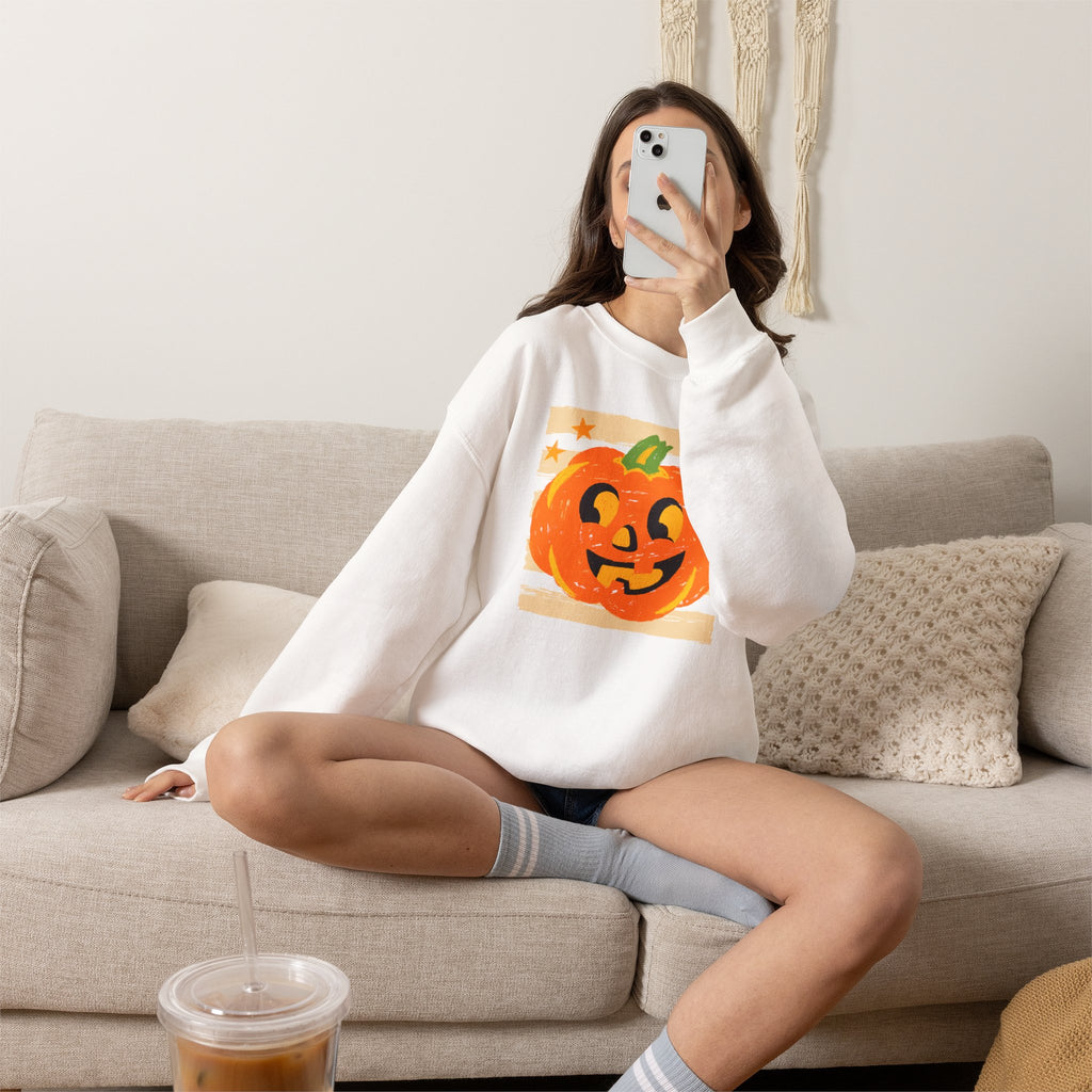 Happy Jack-O-Lantern, Striped Halloween Unisex Heavy Blend™ Crewneck Sweatshirt