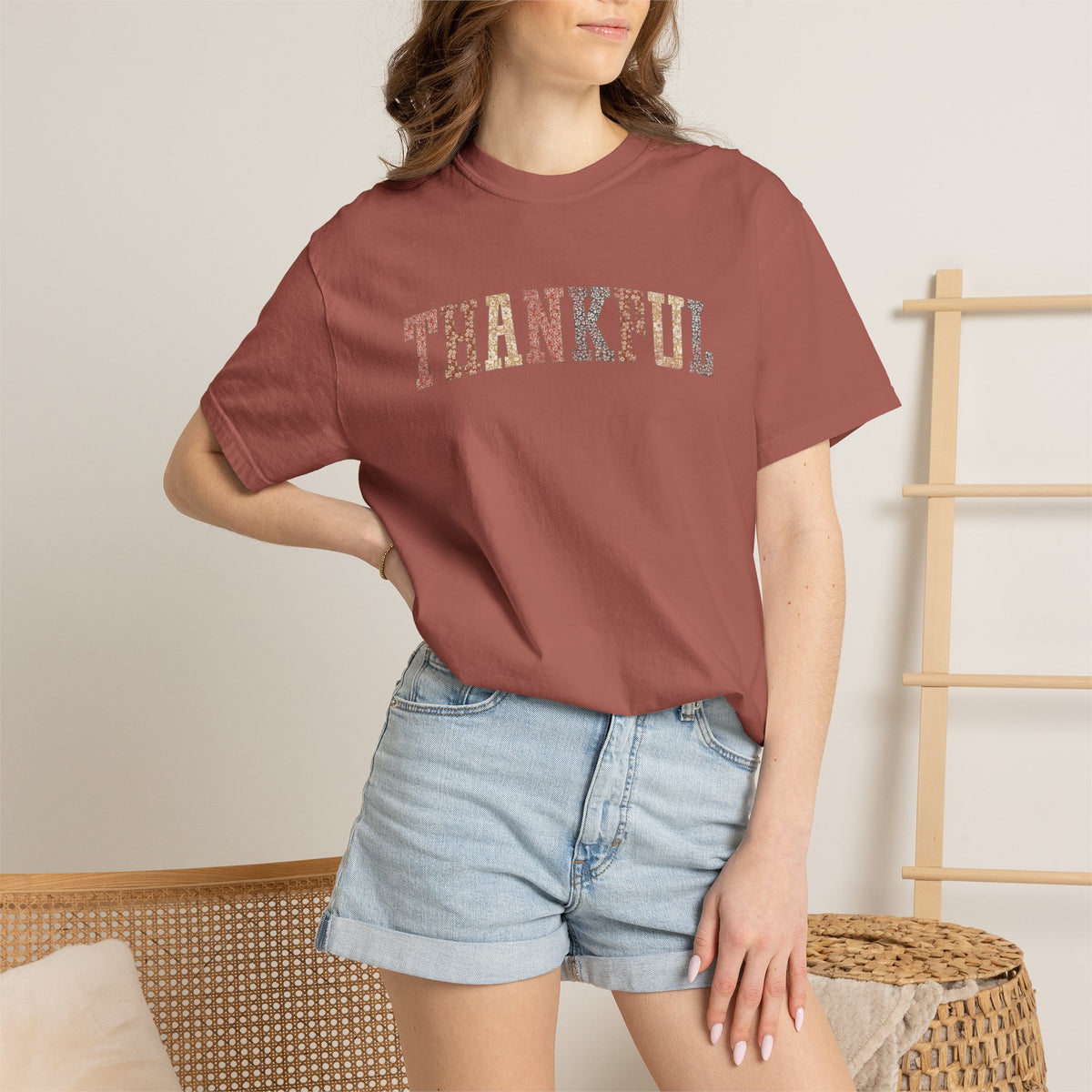 Boho Cute Thankful Comfort Colors Garment-Dyed T-shirt for Thanksgiving