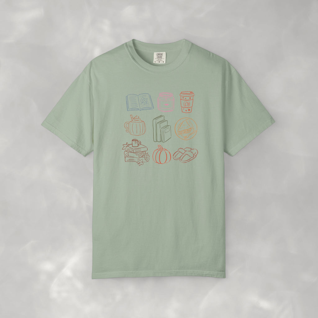 Autum Vibes, Cozy Reading, Pumpkin Spice, Hand-Drawn Doodles Comfort Colors Tee