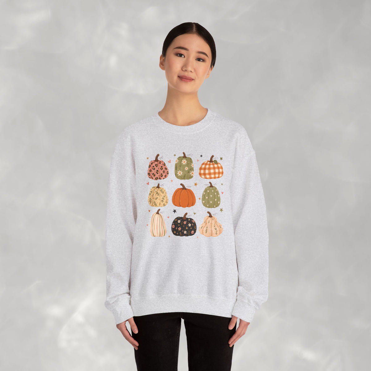Whimsical Autumn Pumpkins Gildan Unisex Heavy Blend™ Crewneck Sweatshirt for Fall, Thanksgiving