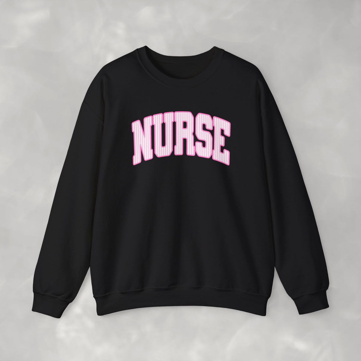 Pink Striped Varsity Nurse Gildan Unisex Heavy Blend™ Crewneck Sweatshirt for RN, LPN, GN, Student Nurse
