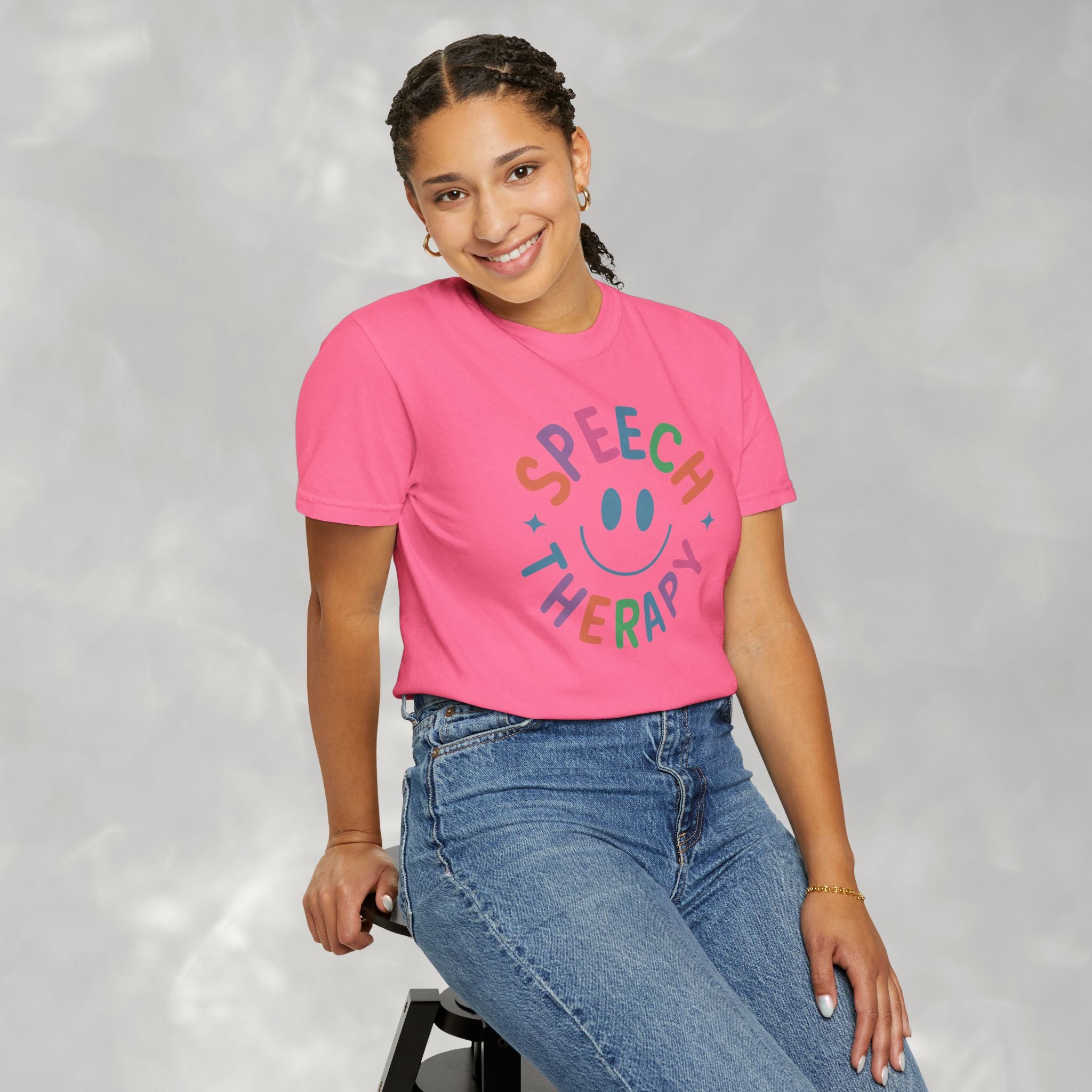 Speech Therapy, Cute Playful Smile, SLP, SLPA Comfort Colors Tee