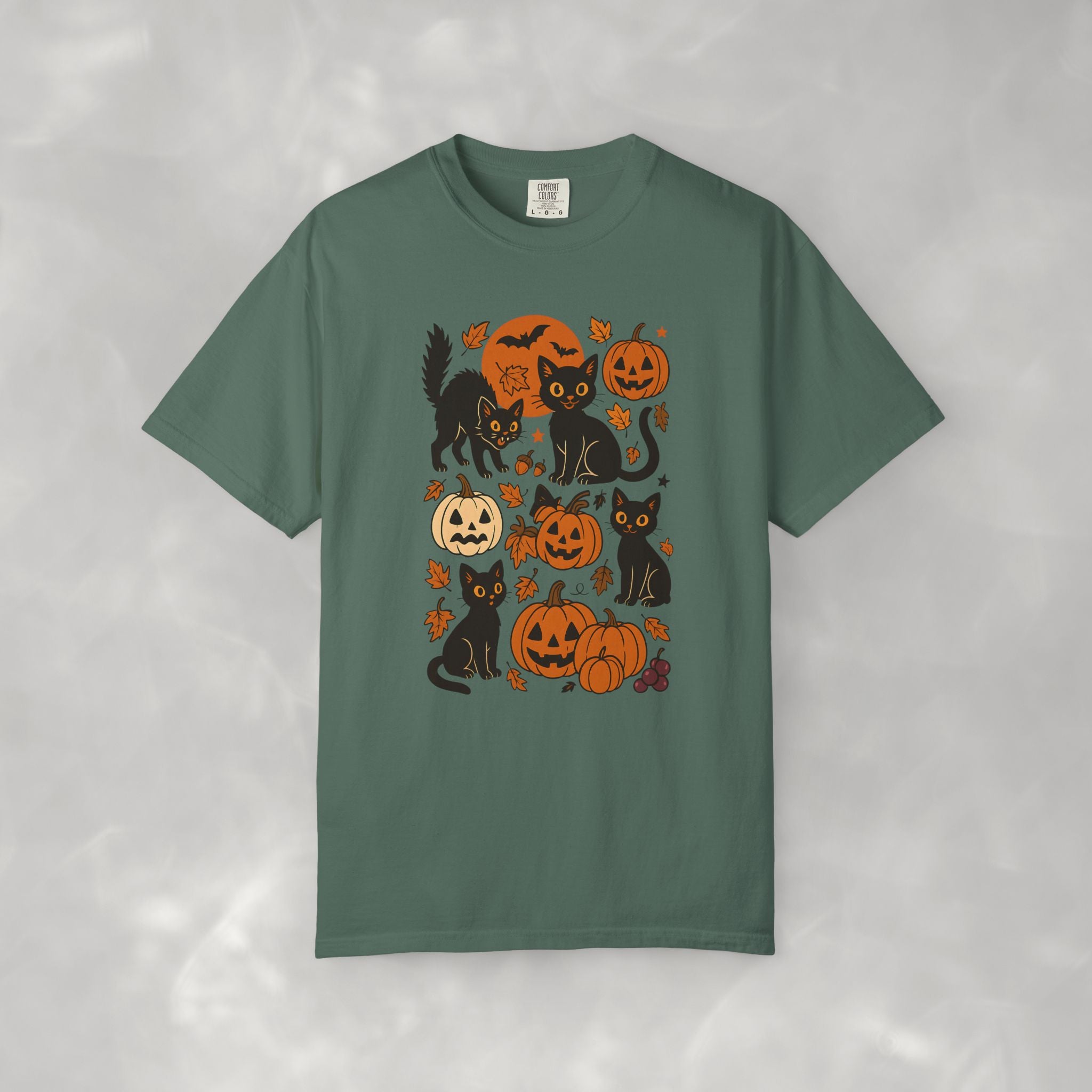Spooky Black Cats and Jack-O-Lanterns, Unisex Comfort Colors Tee