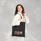 Cute Halloween Spooky Stamps with Cat, Jack-O-Lanter, Skeleton, Double-Sided Cotton Canvas Tote Bag