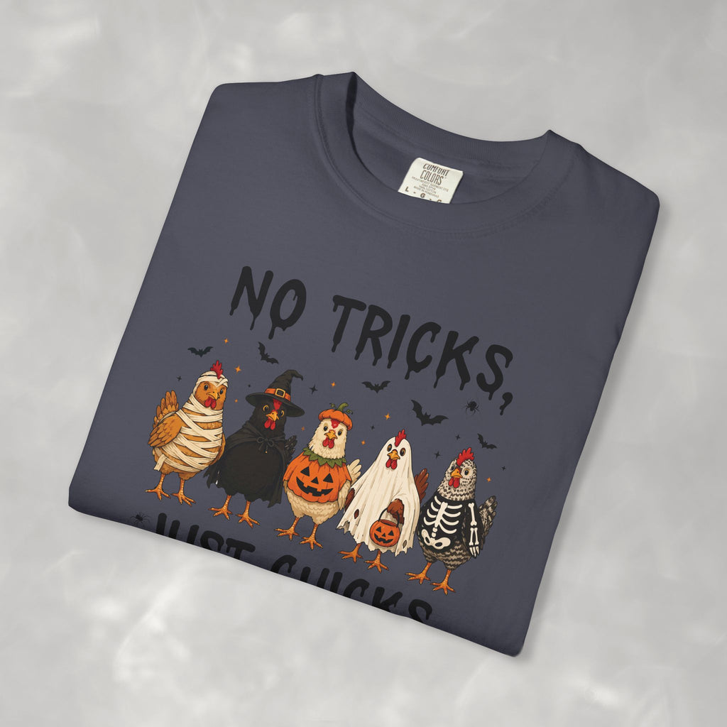 No Tricks Just Chicks, Funny Halloween Chickens in Costumes, Comfort Colors Tee