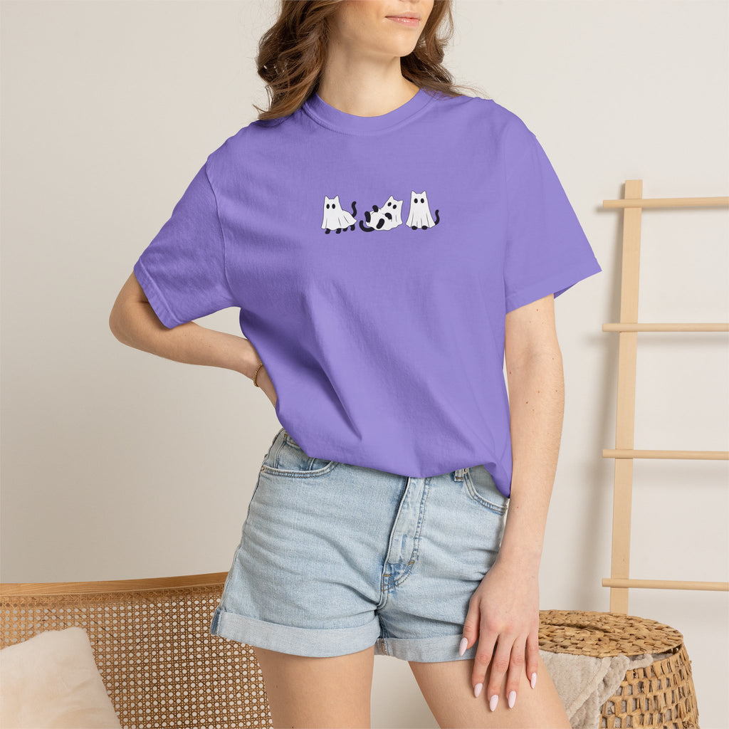 Cute Black Cat Ghosts, Haunted Kitties Halloween Comfort Colors Tee