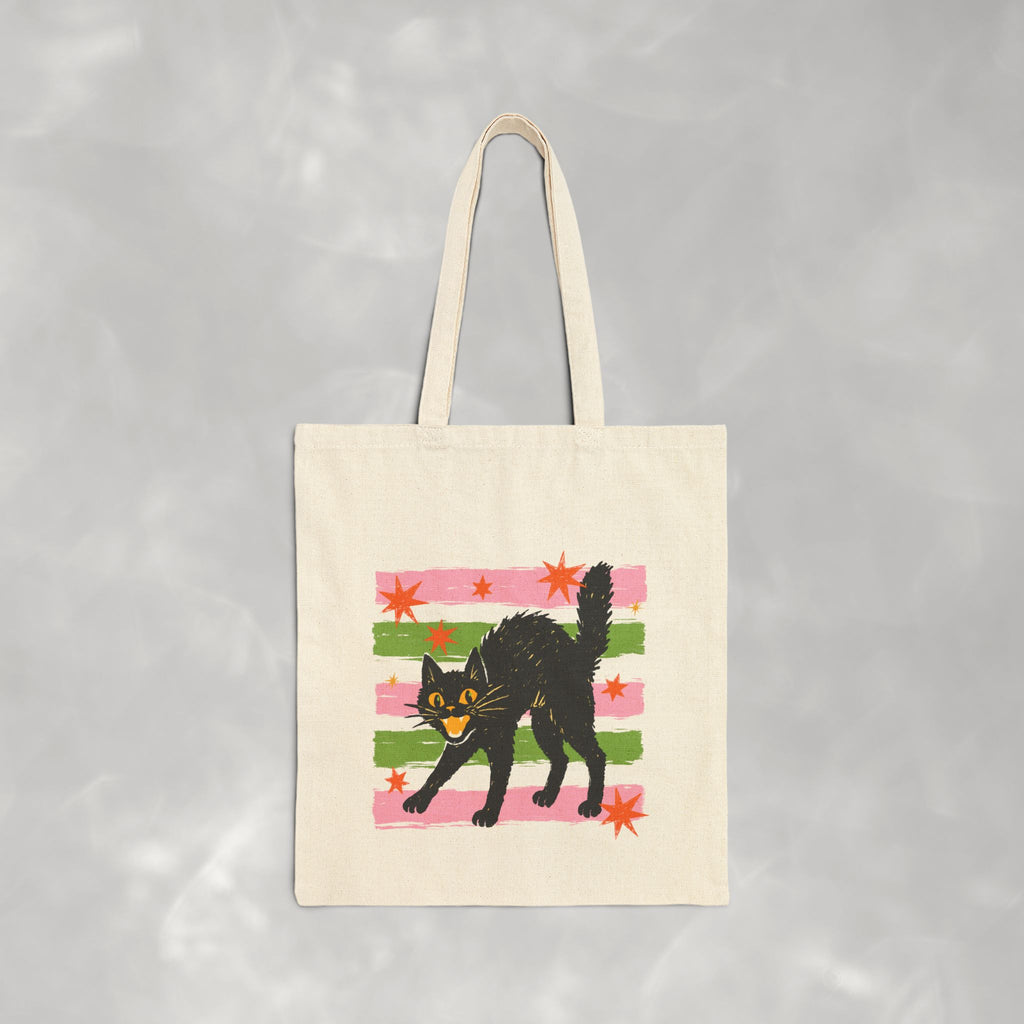 Spooky, Cute Black Cat, Halloween, Double-Sided Cotton Canvas Tote Bag