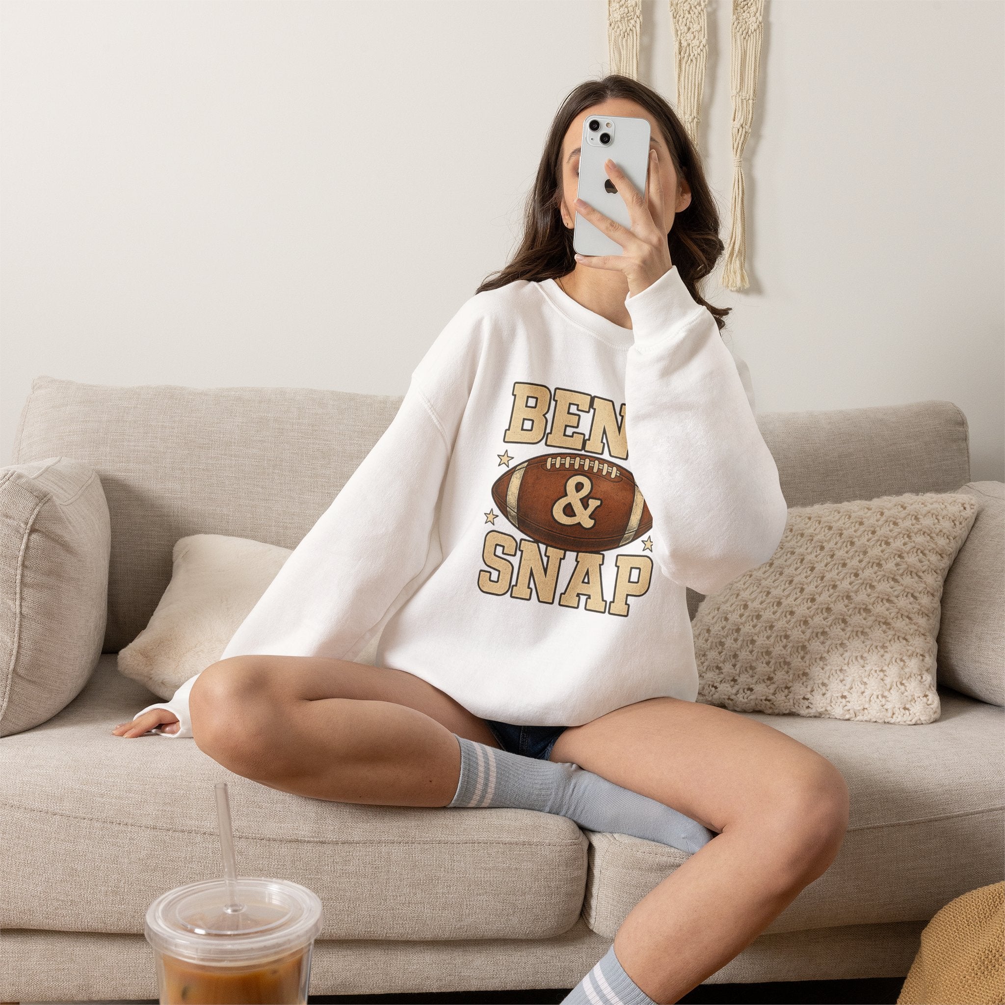 Funny Bend and Snap Football Gildan Heavy Blend Crewneck Sweatshirt for Women