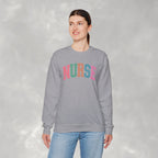 Colorful Fun Whimsical Varsity Nurse Gildan Unisex Heavy Blend™ Crewneck Sweatshirt for RN, LPN, GN, Student Nurse