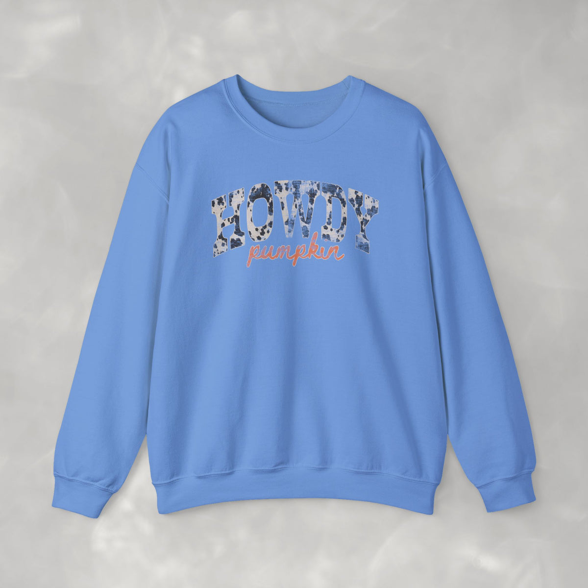 Howdy Pumpkin Distressed Western Style Gildan Unisex Heavy Blend™ Crewneck Sweatshirt for Autumn, Fall, Thanksgiving