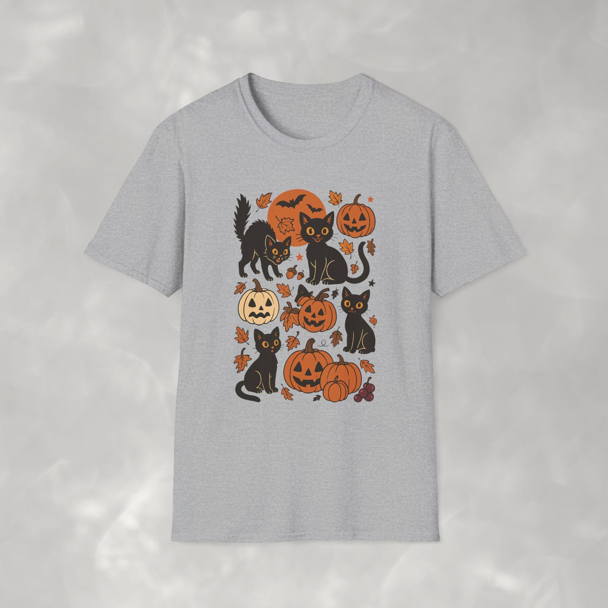 Spooky Black Cats and Jack-O-Lanterns, Gildan Unisex Softstyle T-Shirt